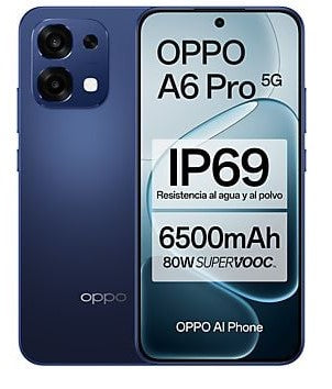 OPPO A6 Pro 5G, Stellar Black, 256GB, 8GB RAM, 6.57" AMOLED, Mediatek Dimensity 6300 (6nm), 6.500mAh, IP69, Pantalla...
