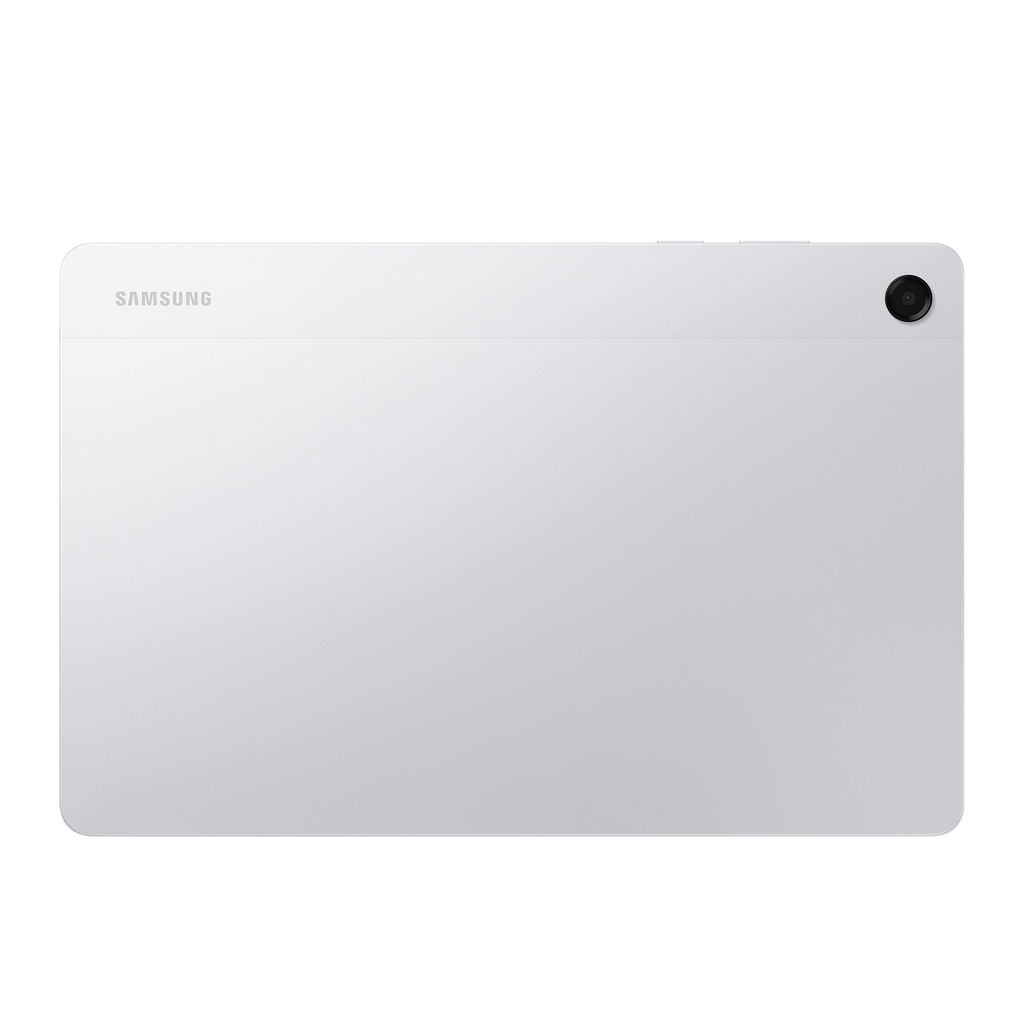 Samsung Galaxy Tab A11+ Wi-Fi de 128 GB en color plata, vista frontal y trasera
