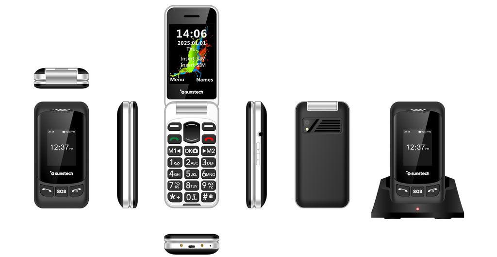 Sunstech CELT26 negro, teléfono móvil plegable 4G con botón SOS